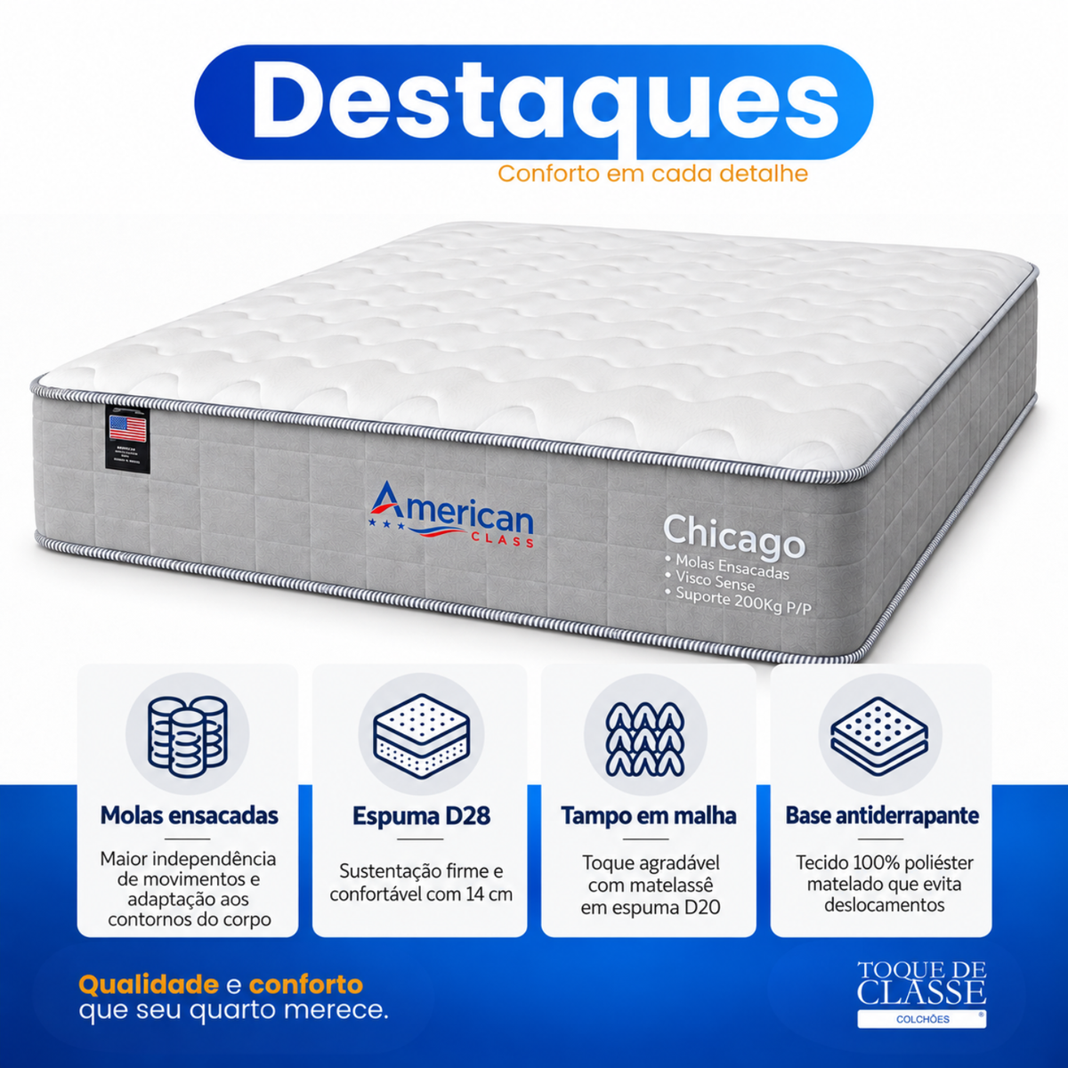 Colchão Chicago Molas Ensacadas Espuma D28 Firme – 29 c
