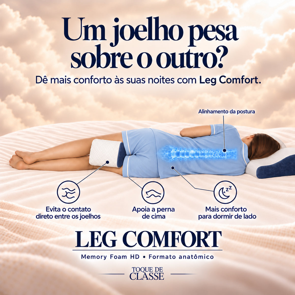 Travesseiro para Joelhos Leg Comfort Memory Foam HD 20 × 25 × 10 cm | Toque de Classe